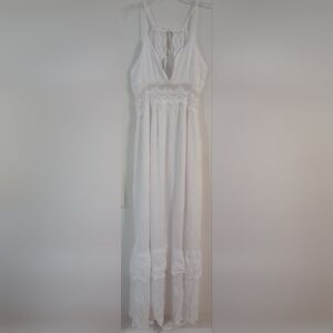J for Justify White Maxi Dress Large Linen & Lace Open Back Beautiful
